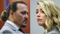 Johnny Depp (left) and Amber Heard (right) at the Fairfax County Circuit Courthouse in Fairfax, Virginia, on May 26, 2022.