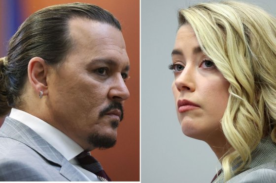 Johnny Depp (left) and Amber Heard (right) at the Fairfax County Circuit Courthouse in Fairfax, Virginia, on May 26, 2022.
