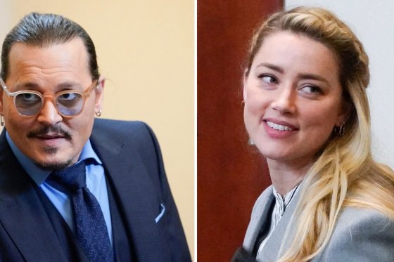 Actors Johnny Depp (left) and Amber Heard (right) in the courtroom at the Fairfax County Circuit Courthouse in Fairfax, Virginia, on May 27, 2022. 