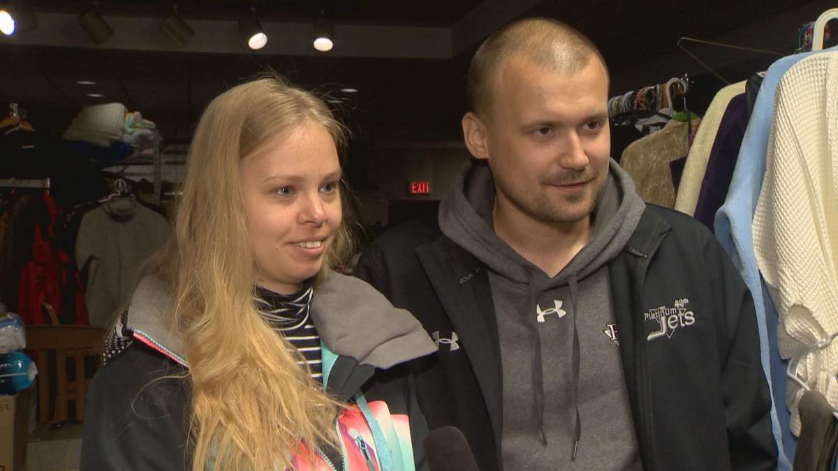 Ukrainian refugee couple in Winnipeg
