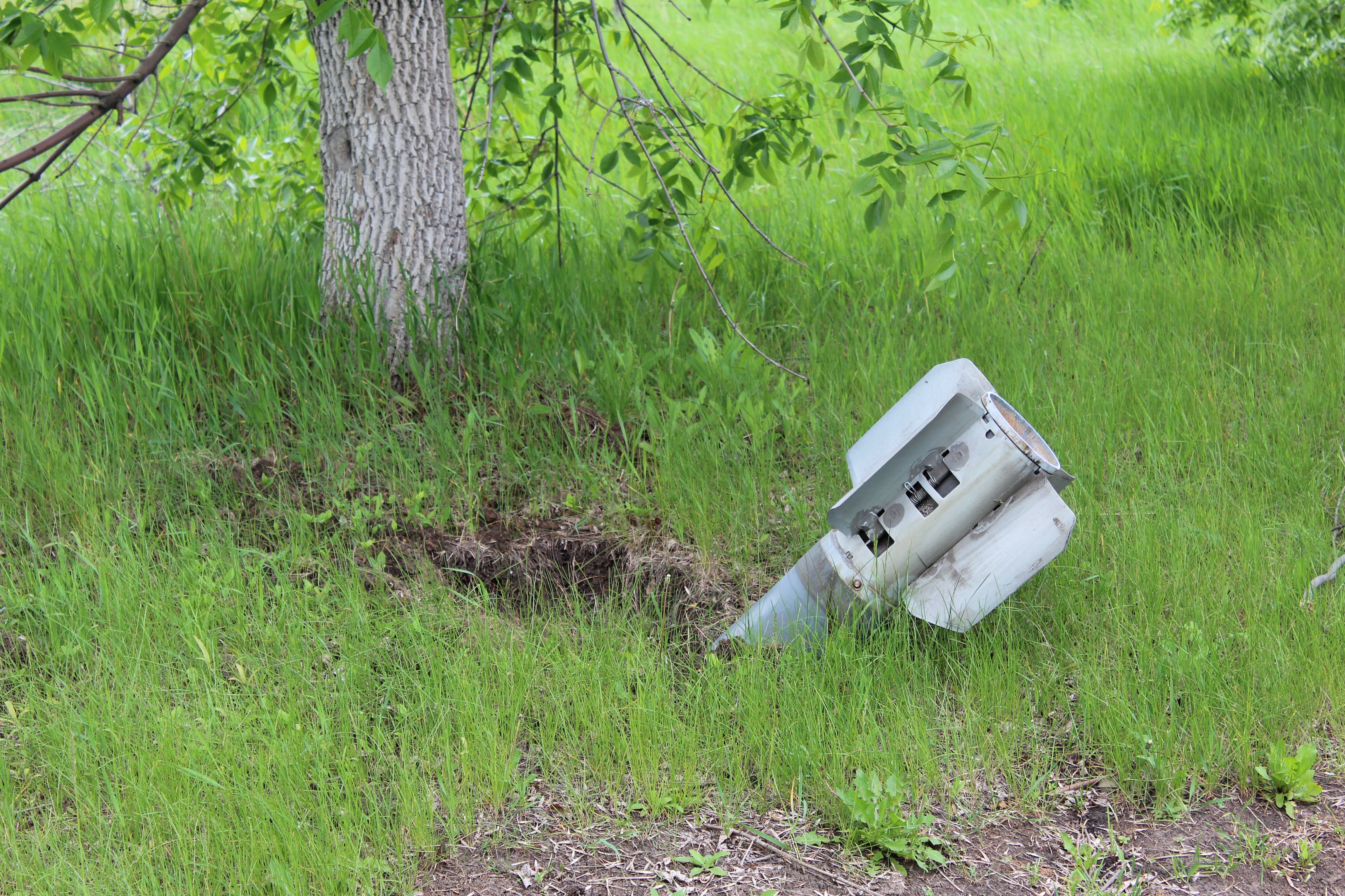 A rocket by the roadside, in Vilhivka, Ukraine.
