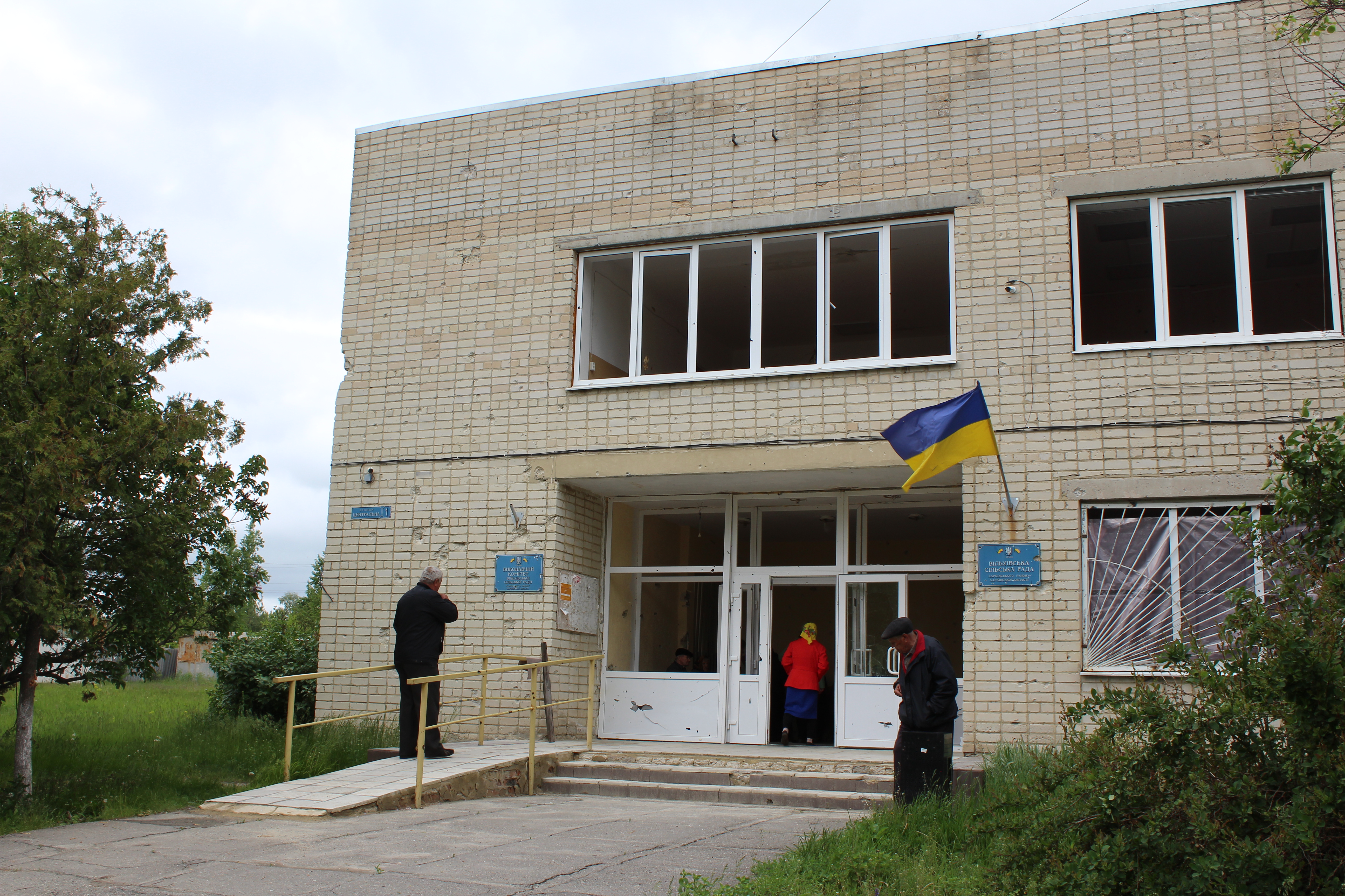 Post office building, Vilkhivka, Ukraine, May 21, 2022.