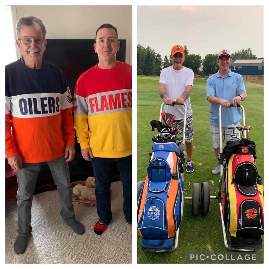Whether watching hockey or playing a round of golf, Wes Real and Travis Burndred are representing their teams.