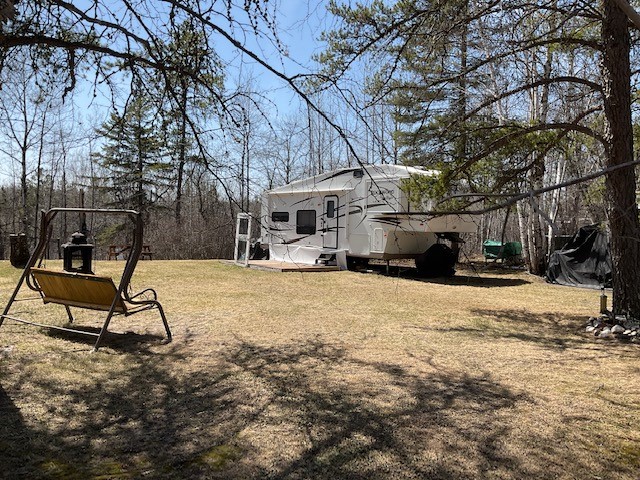 The ‘upper campground’ at Whitemouth River Campground near the Whiteshell is sitting high and dry. The ‘lower campground,’ however, isn’t so fortunate.