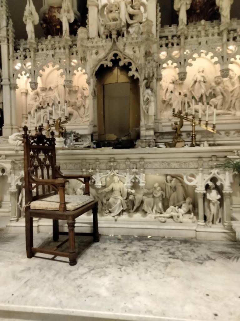 The damage to the alter from when the tabernacle was stolen from St. Augustine Roman Catholic Church in Brooklyn, NY.