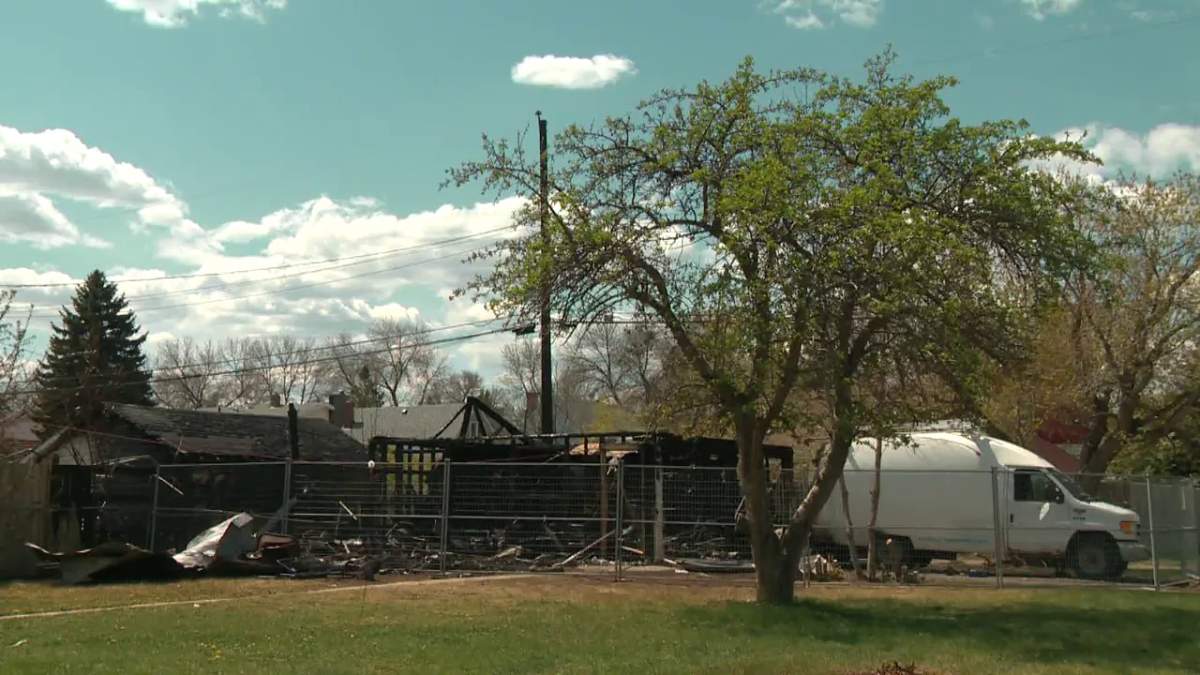 A detached garage caught fire in the Alberta Avenue neighbourhood Saturday, May 21, 2022.