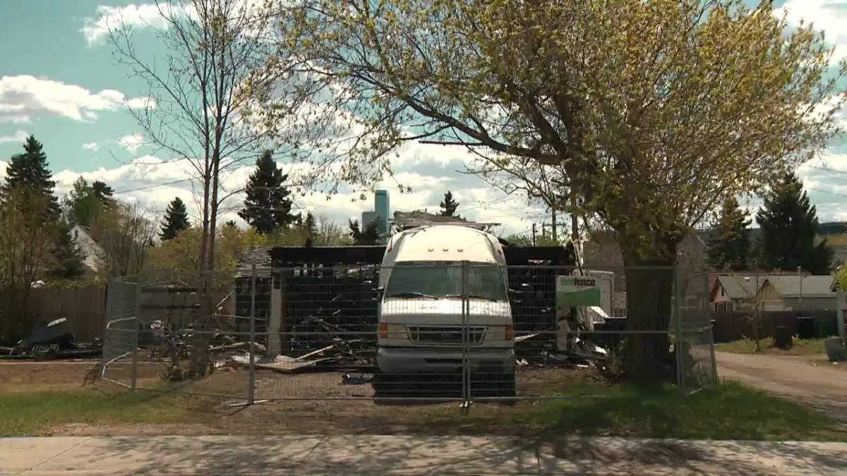 A detached garage caught fire in the Alberta Avenue neighbourhood Saturday, May 21, 2022.