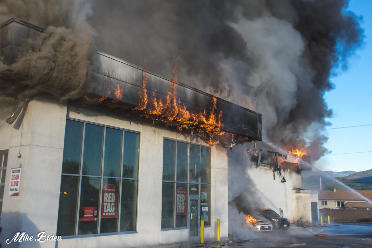 Penticton's Toyota building caught fire Wednesday fire. The cause is currently unknown.
