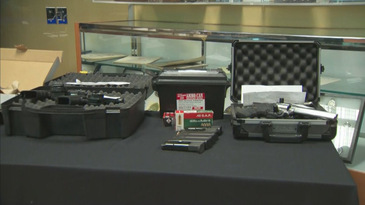 Montreal police show some of the firearms seized during a major  drug bust on Wednesday, May 25, 2022.