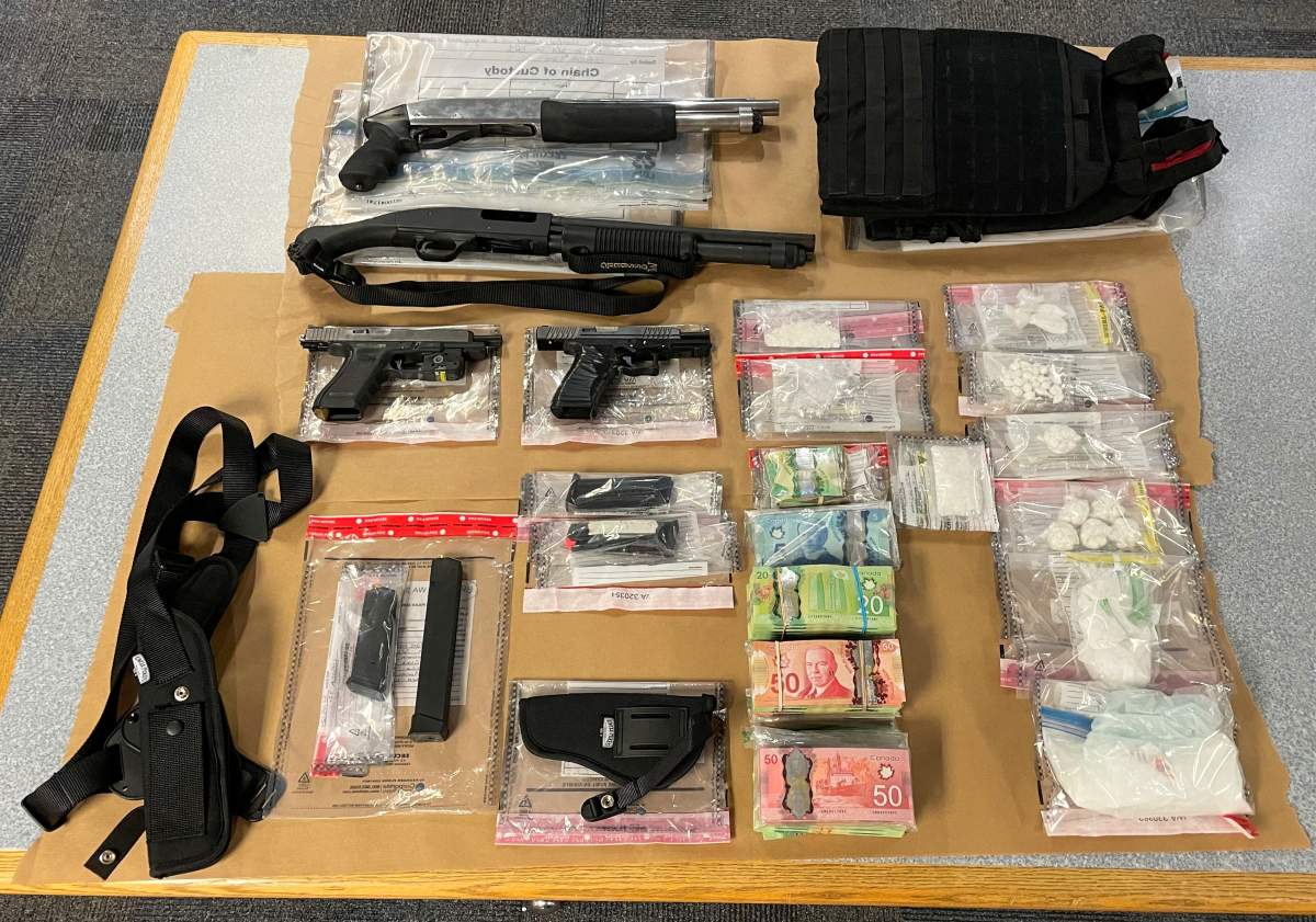 Drugs and guns found in the raid.