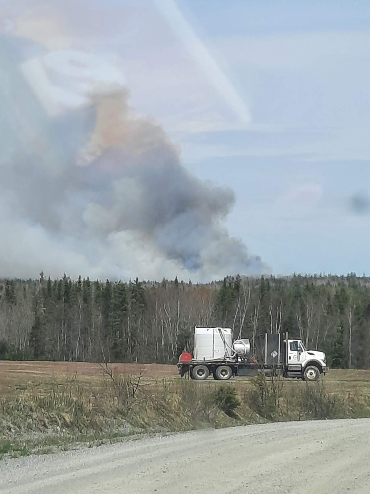 A forest fire near Chaplin, N.S., sent a thick plume of smoke into the air Friday.