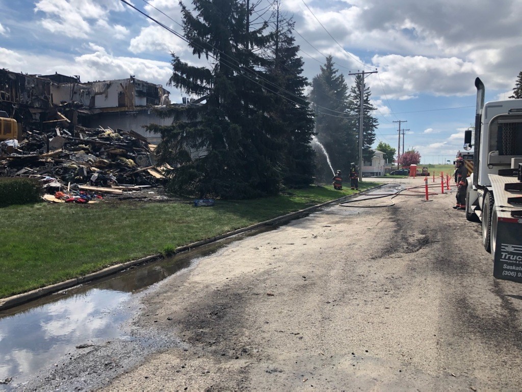 Aftermath of a three storey building located at 108th Street and Bryans Avenue caught fire midnight on Saturday.
