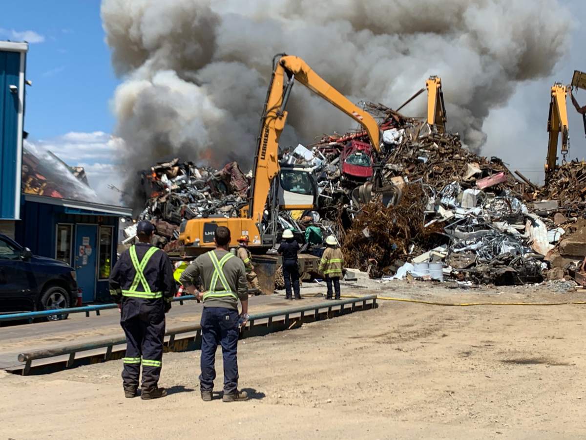 At one point, the fire encompassed a substantial portion of the scrapyard.