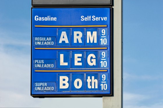 gas station sign saying arm and leg