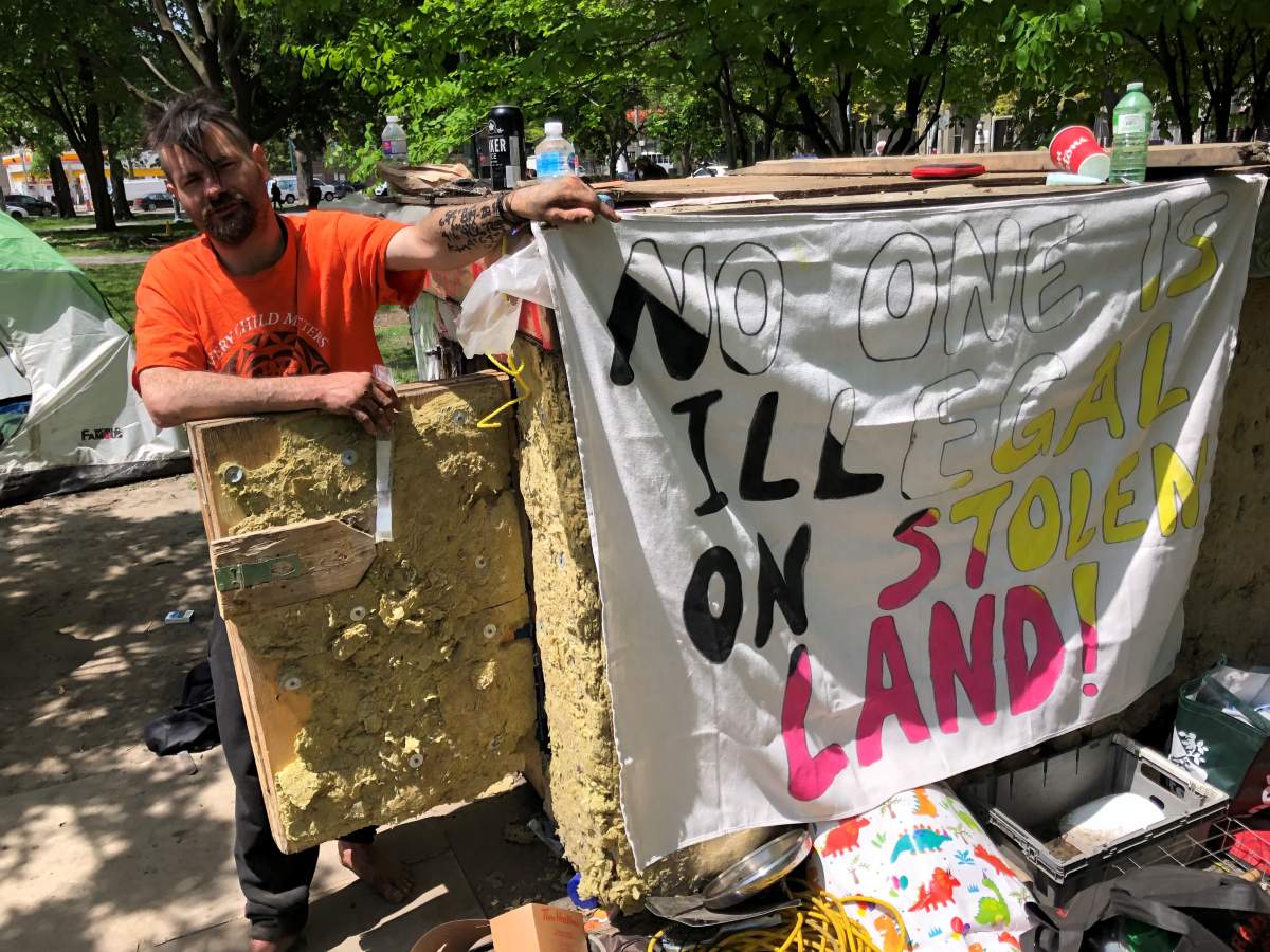 Jordan Geldert-Hautala lived in this tiny shelter over fears police would arrest him for outstanding warrants related minor offences in Quebec.