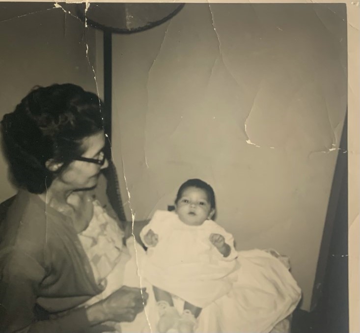 Marylou Fonda at age three months with a foster caregiver.