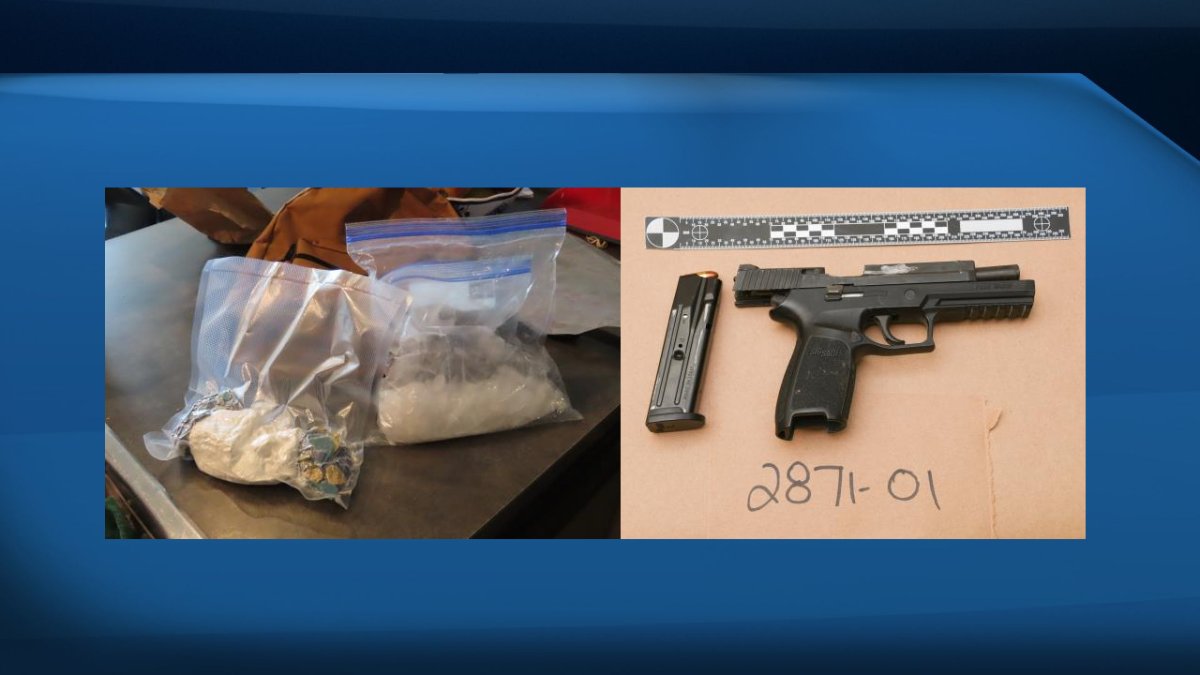 Undated images of drugs and a firearm Calgary police recovered following an eight-month investigation.