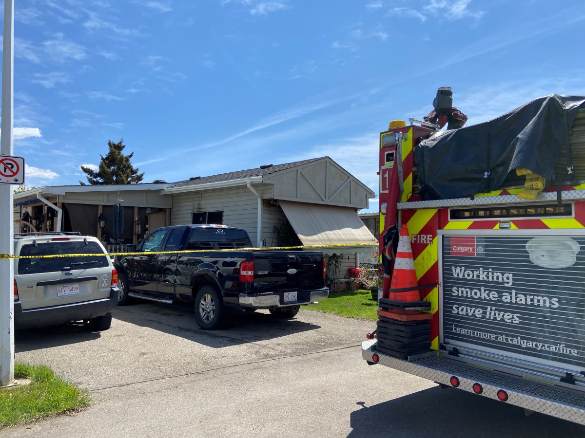 A woman was found dead after a fire at a home in the Mountview Mobile Home Park in southeast Calgary Thursday, May 26, 2022.