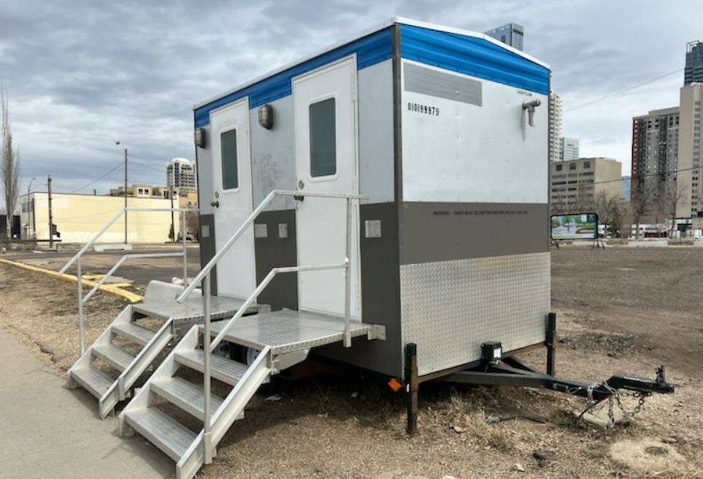 Mobile washroom that will be set up in Edmonton.