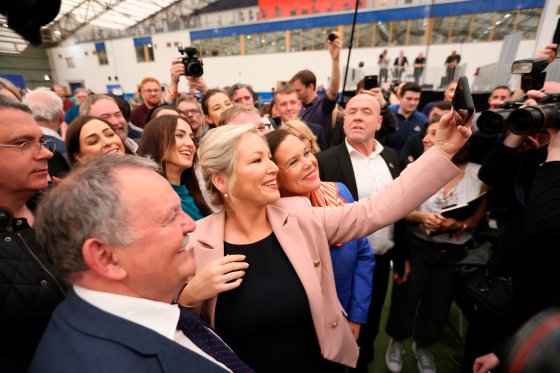 Sinn Fein leaders celebrate a historic win in Northern Ireland's election.