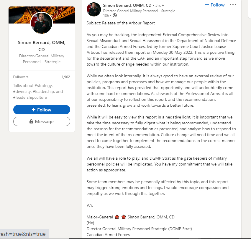 Post by Maj.-Gen Simon Bernard on LinkedIn