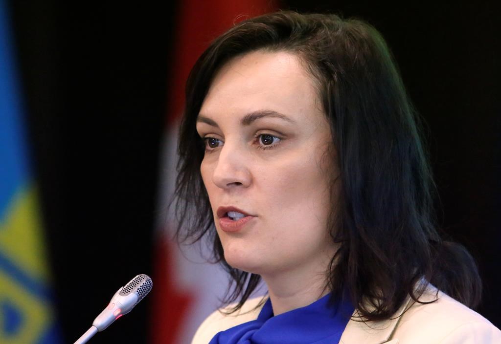 Ukraine’s Ambassador to Canada Yulia Kovaliv speaks at an event to announce 600 internships for Ukrainian students affected by the Russian invasion in Ottawa on Tuesday, June 7, 2022.