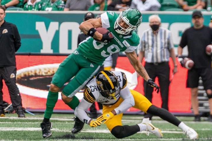 Riders scratch past Tiger Cats 30 13 in CFL opener