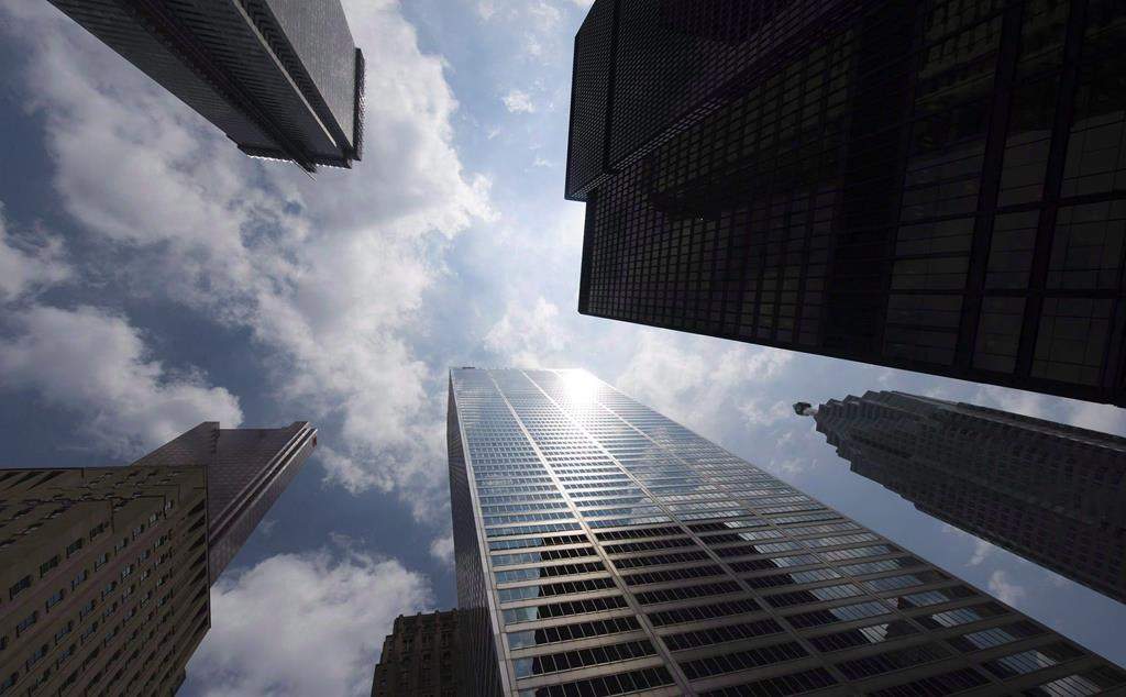 Bank towers are shown from Bay Street in Toronto's financial district, on Wednesday, June 16, 2010. THE CANADIAN PRESS/Adrien Veczan.