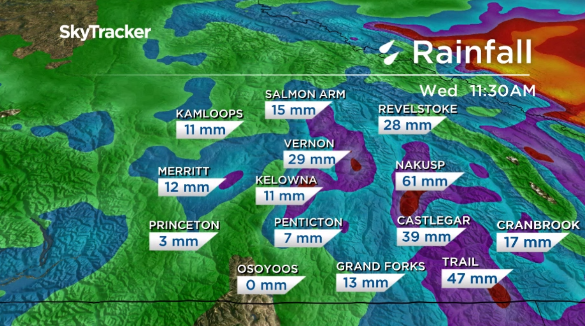 5 to 30 millimetres of rain is possible by Wednesday morning.