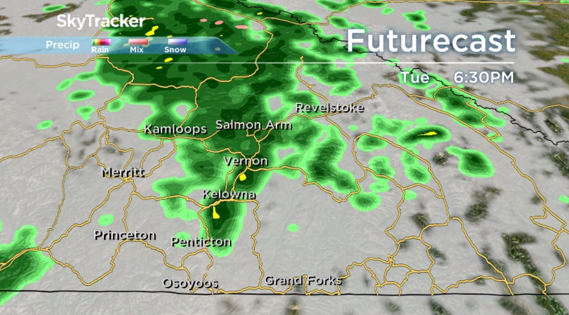 A chance of showers slides into the Okanagan late Tuesday.