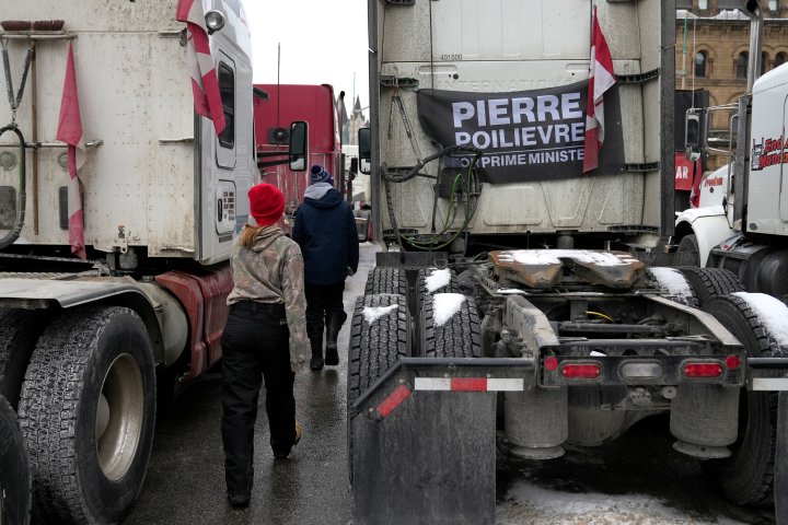 Poilievre leads march of convoy protesters beside man with far-right extremist ties