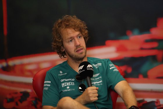 Aston Martin driver Sebastian Vettel of Germany answers to reporters during a news conference ahead the free practice at the Monaco racetrack, in Monaco, Friday, May 27, 2022.