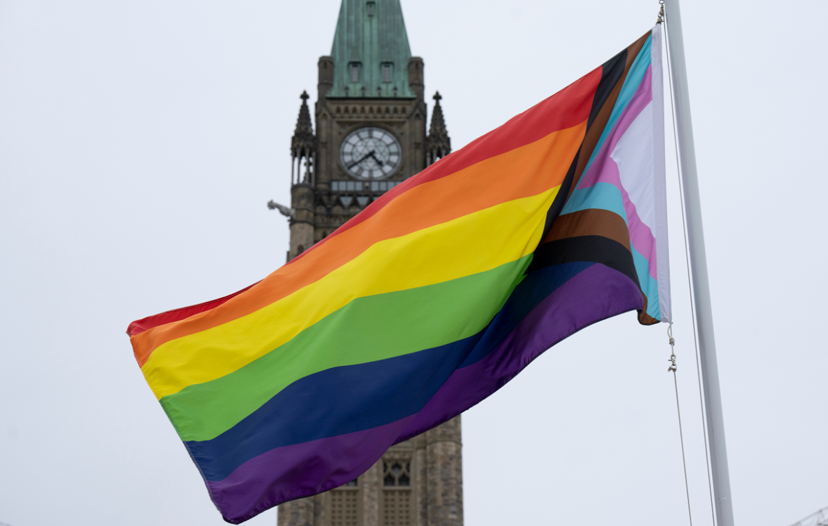 The Progress flag is an updated version of the Pride flag that is more inclusive of Two-Spirit, Indigenous, Black, racialized and transgender members of the LGBTQ2 community.