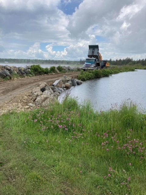 The owner of the company that was fined for partially infilling a pond says it was due to rocks being placed along the edge to prevent gravel from going into the water.