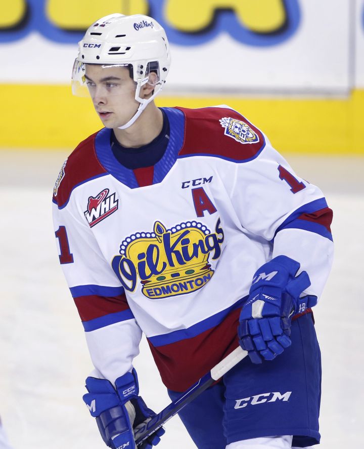 Profile photo on Edmonton Oil Kings player Dylan Guenther during WHL (Western Hockey League) hockey action against the Calgary Hitmen in Calgary, on March 5, 2022.