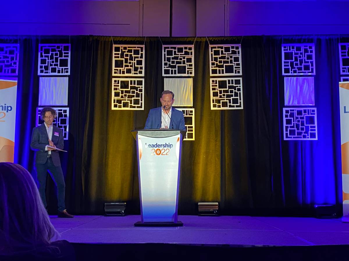 Ryan Meili giving his speech at the NDP leadership Convention