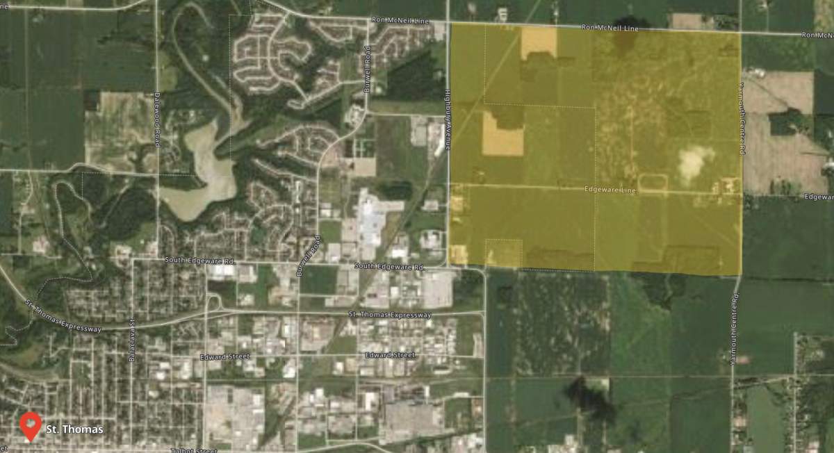 St. Thomas, Ont., recently purchased a 'mega-sized' property near the northeast end of the city. The more than 350 hectares of land is mostly bounded by Highbury Avenue, Yarmouth Centre Road and Ron McNeil Line.
