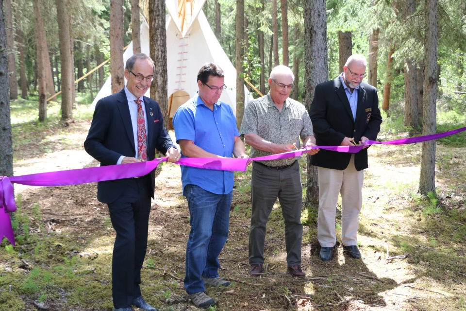 A ribbon cutting for the Indigenous Outdoor Learning Centre
