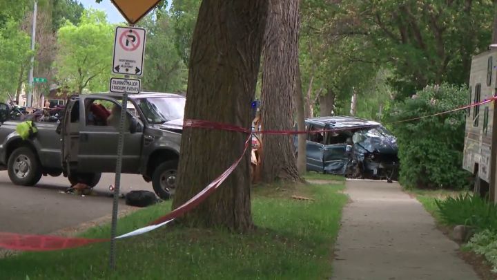 Edmonton police told Global News that a collision in the area of 116 Avenue and 86 Street was reported to them at 4:12 p.m. on June 13, 2022.