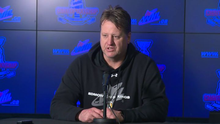Edmonton Oil Kings head coach Brad Lauer speaks to reporters on June 10, 2022.