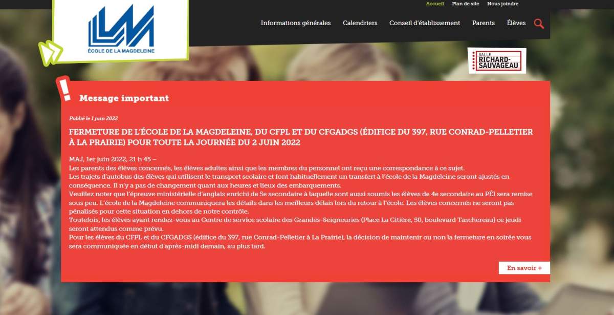 For a second day Magdeleine high school in La Prairie is closed as a precaution to investigate an alleged armed threat towards the school.