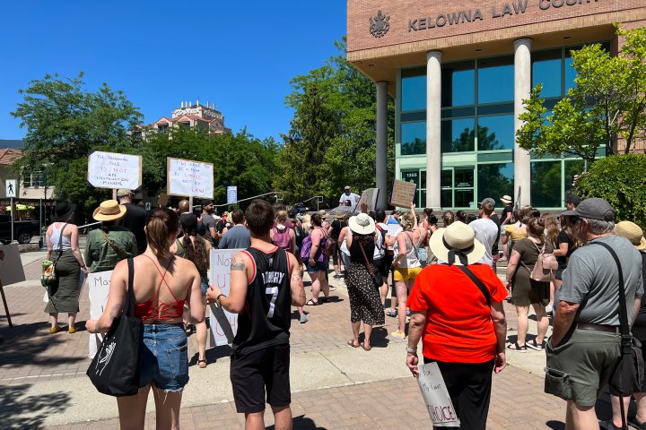 Okanagan residents march for women’s rights following decision to quash Roe v Wade