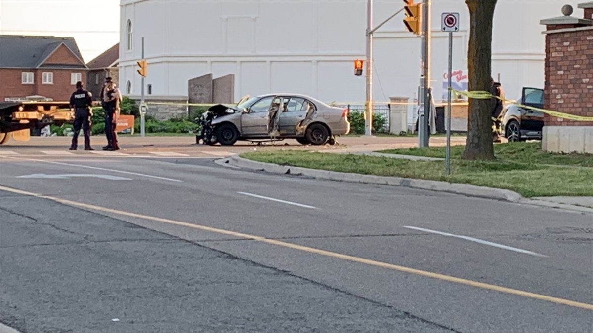 One woman is dead and two men suffered injuries after a collision in Brampton.