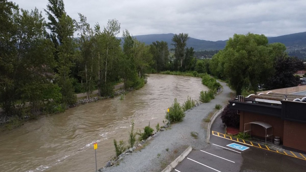 Mission Creek in Kelowna, B.C., during June 2022. A high streamflow advisory has been issued for the Okanagan, and the public is advised to stay clear of fast-flowing rivers and potentially unstable riverbanks.