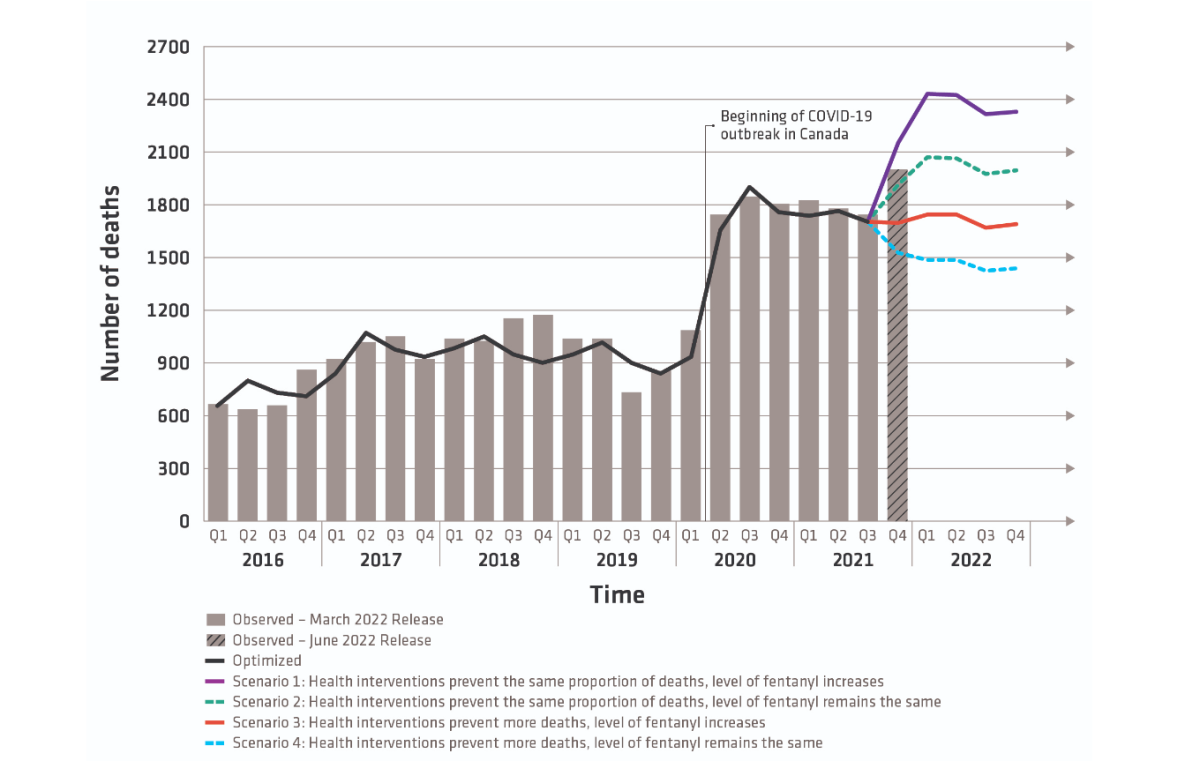 Graph showing projected opioid deaths