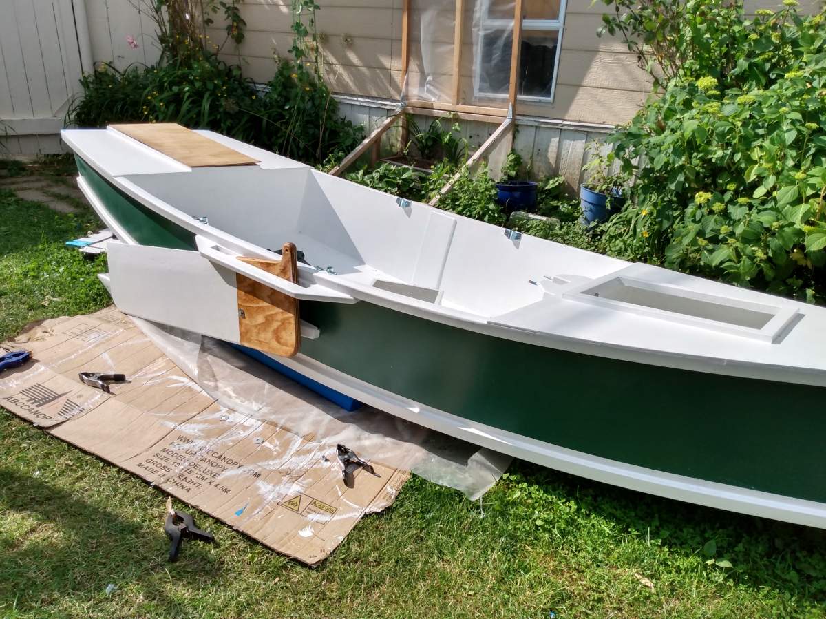 Upon its completion, Duncan McDonald's homemade sailboat had a blue tarp sail and a herringbone bulkhead at the bow. It was stolen overnight on Thurs. June 22, 2022, from his Vancouver home.