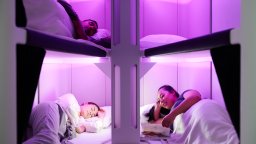 Promotional image of Air New Zealand's Skynest, a group of sleeping pods that will be offered to economy class passengers on long-haul flights.