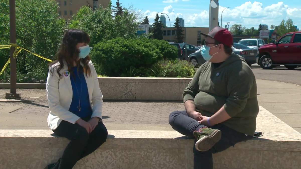 Left is Teresa Hardy, a speech language pathologist at the Glenrose Rehabilitation Hospital, and right is patient Parker Pothier, in Edmonton, Alta. on June 9, 2022.