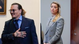 Actors Johnny Depp (left) and Amber Heard (right) in court after closing arguments at the Fairfax County Circuit Courthouse in Fairfax, Virginia, on May 27, 2022.