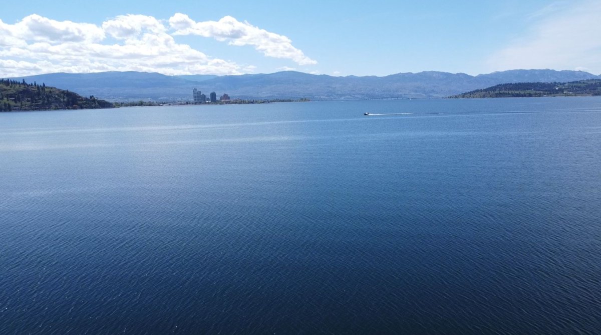 A view of Okanagan Lake and Kelowna, in the distance.